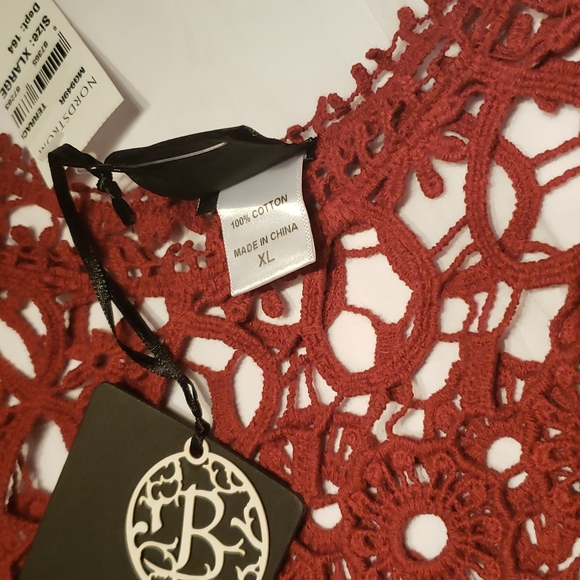 Bobeau NEW Knit Crochet Lace Blouse RED Top Topper Cotton Short Sleeve Womens XL - Picture 8 of 10